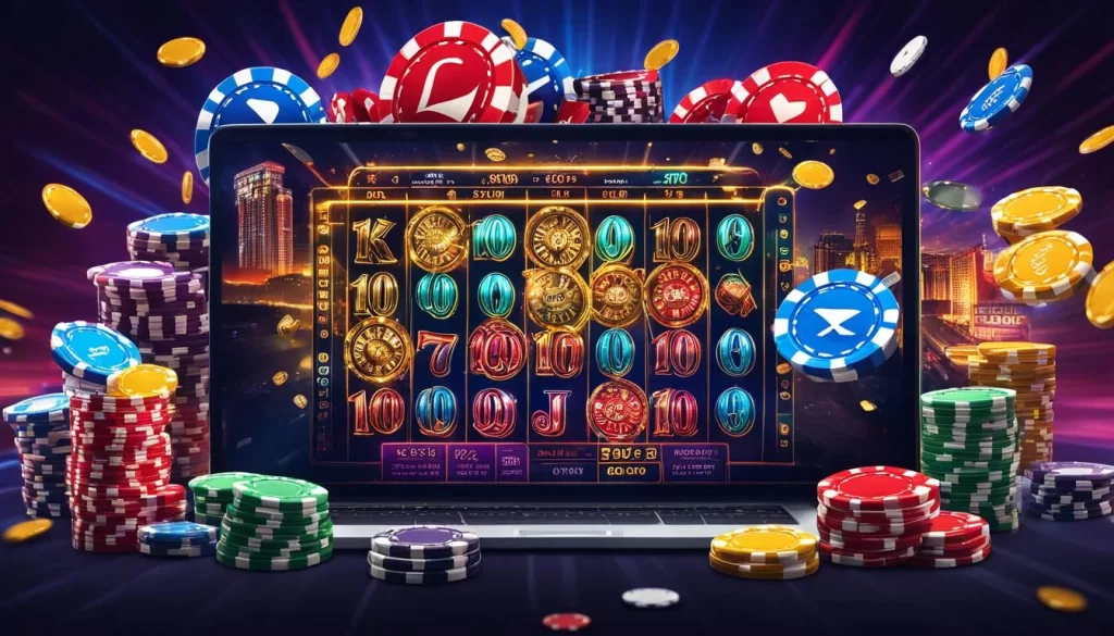 Hình ảnh tổng hợp các trò chơi phổ biến như cá cược thể thao, casino, slot game, bắn cá, đá gà, thể hiện chiến lược và sự tập trung của người chơi.